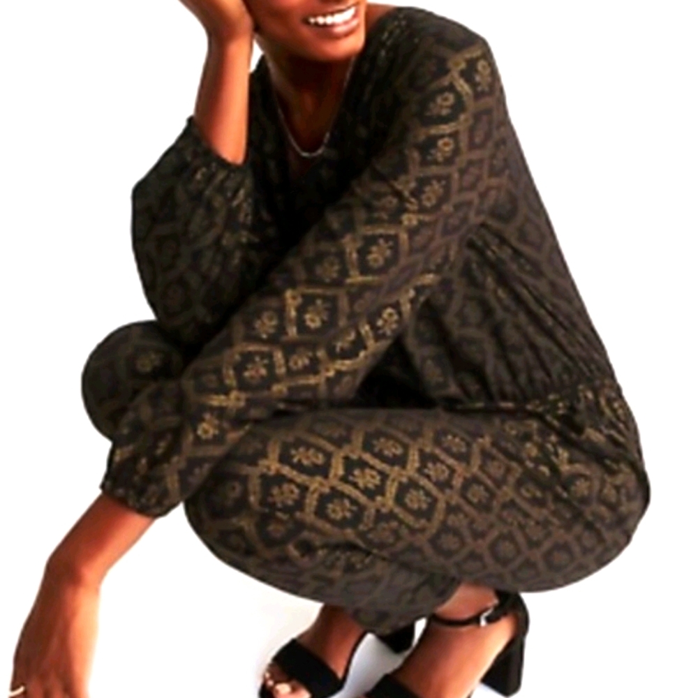 Black and Antigue Gold Floral Jumpsuit